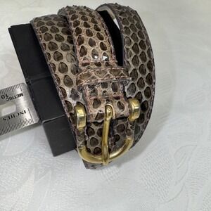 Vintage, Size S Woman's Genuine Snake Skin Belt , Beige & Brown, Gold Buckle